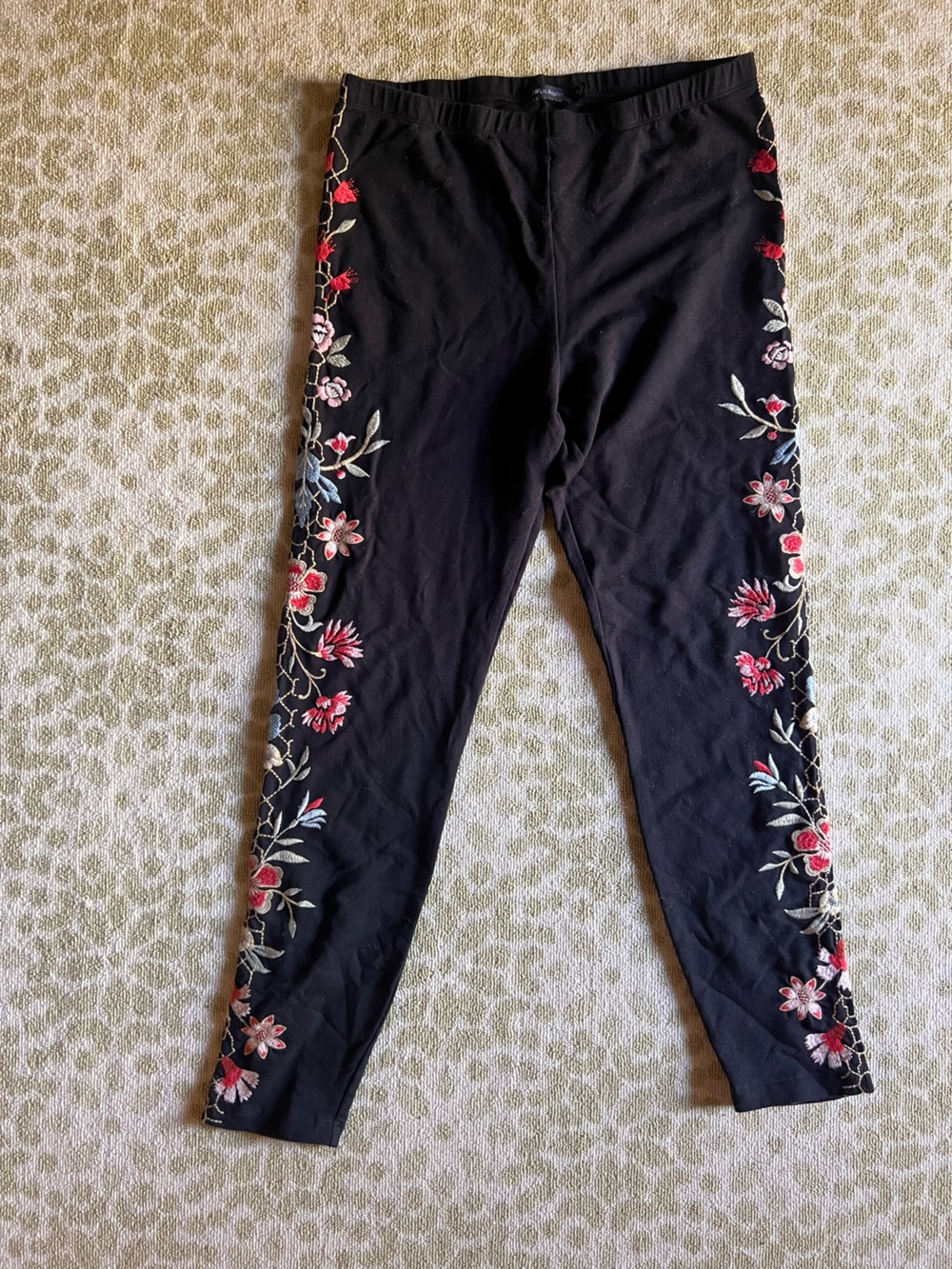 Johnny Was Black Leggings with Embroidery